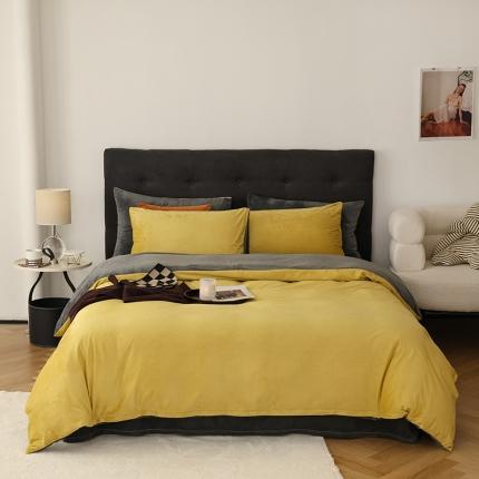 寐眠 2023新款双面保暖加厚天鹅绒四件套 姜黄深灰