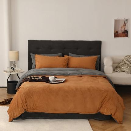 寐眠 2023新款双面保暖加厚天鹅绒四件套 焦糖深灰