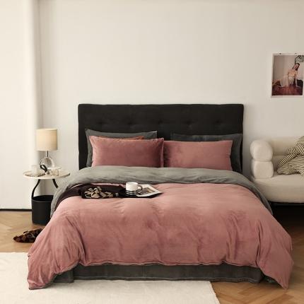 寐眠 2023新款双面保暖加厚天鹅绒四件套 藕粉深灰