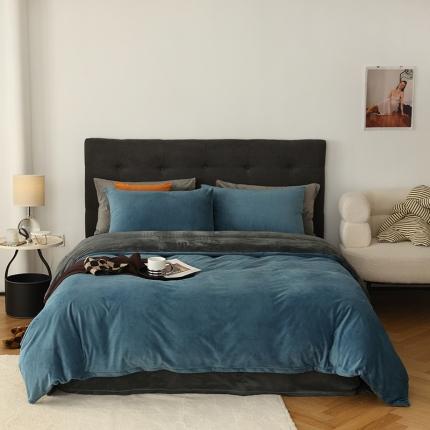 寐眠 2023新款双面保暖加厚天鹅绒四件套 雾蓝深灰