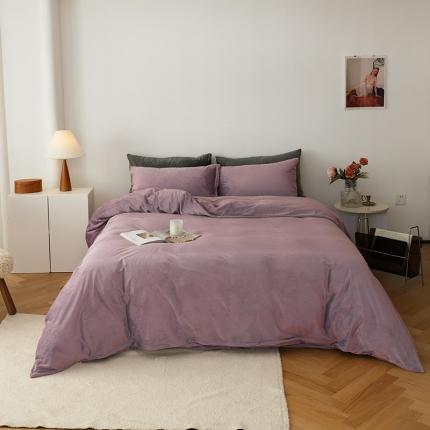 寐眠 2023新款双面保暖加厚天鹅绒四件套 紫色纯色