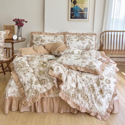 91家纺网 家纺一手货源 找家纺 （总）爱妮玖玖 2023新款全棉春夏花边床单四件套-春暖系列