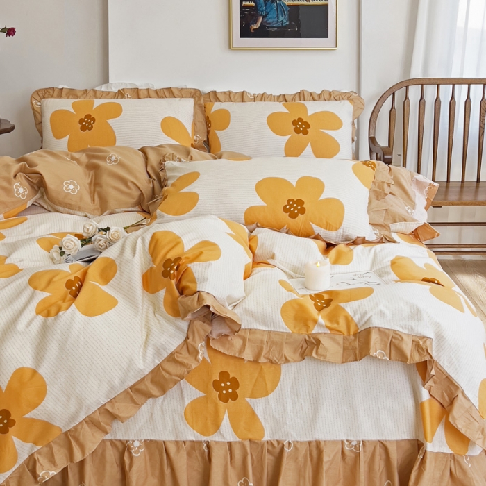 91家纺网 家纺一手货源 找家纺 （总）爱妮玖玖 2023新款全棉春夏花边床单四件套-春暖系列