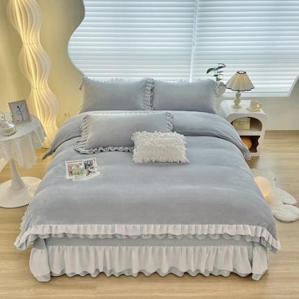 91家纺网 家纺一手货源 找家纺 总艾晶美2022新款纯色牛奶绒四件套韩版花边四件套床裙四件套