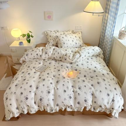 91家纺网 家纺一手货源 找家纺 （总）淑女公社2024新款A类母婴级全棉双层水洗皱皱纱刺绣花边款四件套