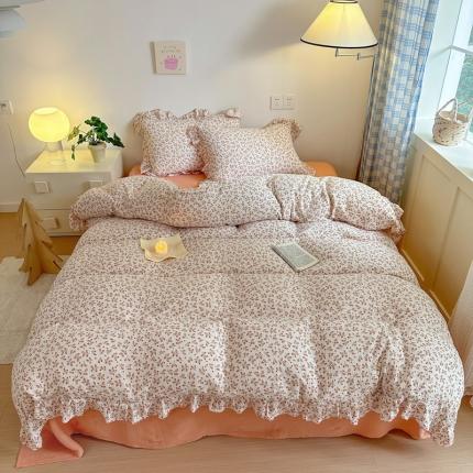 91家纺网 家纺一手货源 找家纺 （总）淑女公社2024新款A类母婴级全棉双层水洗皱皱纱刺绣花边款四件套