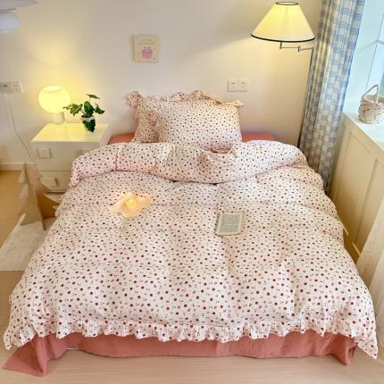 91家纺网 家纺一手货源 找家纺 （总）淑女公社2024新款A类母婴级全棉双层水洗皱皱纱刺绣花边款四件套