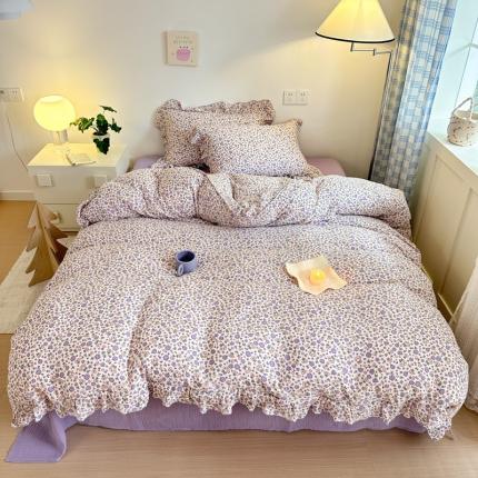 91家纺网 家纺一手货源 找家纺 （总）淑女公社2024新款A类母婴级全棉双层水洗皱皱纱刺绣花边款四件套