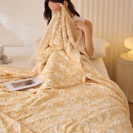 铭动 2023新款雕花绒保暖毯-小花毛毯 烟花黄色