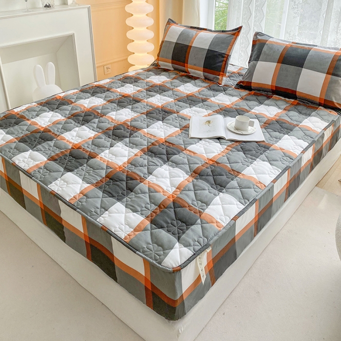 91家纺网 家纺一手货源 找家纺 米柳 2024新款亲肤夹棉印花床笠 柏林灰