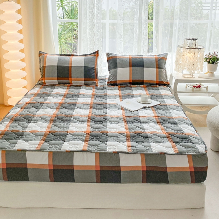 91家纺网 家纺一手货源 找家纺 米柳 2024新款亲肤夹棉印花床笠 柏林灰