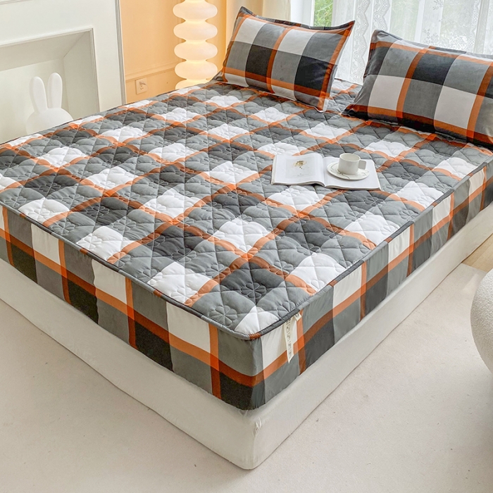 91家纺网 家纺一手货源 找家纺 米柳 2024新款亲肤夹棉印花床笠 柏林灰