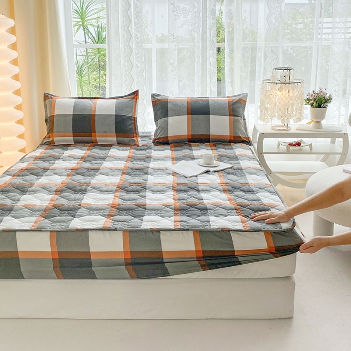 91家纺网 家纺一手货源 找家纺 米柳 2024新款亲肤夹棉印花床笠 柏林灰