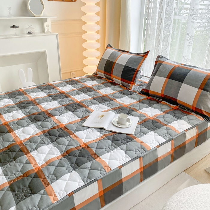 91家纺网 家纺一手货源 找家纺 米柳 2024新款亲肤夹棉印花床笠 柏林灰