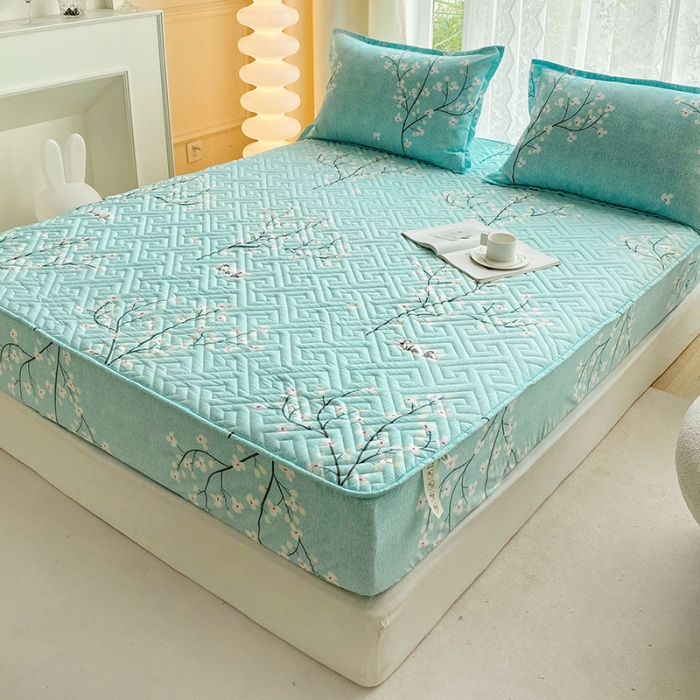 91家纺网 家纺一手货源 找家纺 米柳 2024新款亲肤夹棉印花床笠 风花雪月