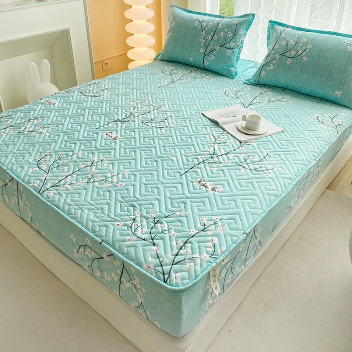 91家纺网 家纺一手货源 找家纺 米柳 2024新款亲肤夹棉印花床笠 风花雪月