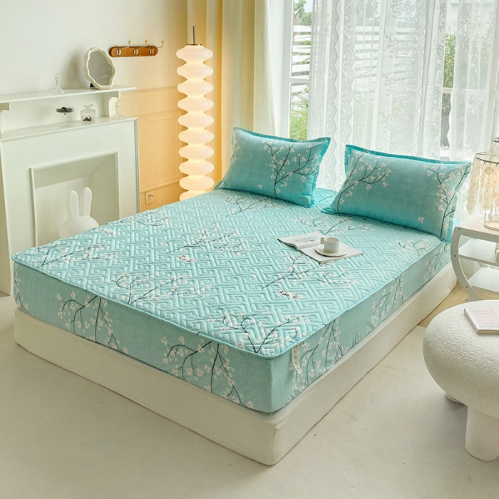 91家纺网 家纺一手货源 找家纺 米柳 2024新款亲肤夹棉印花床笠 风花雪月