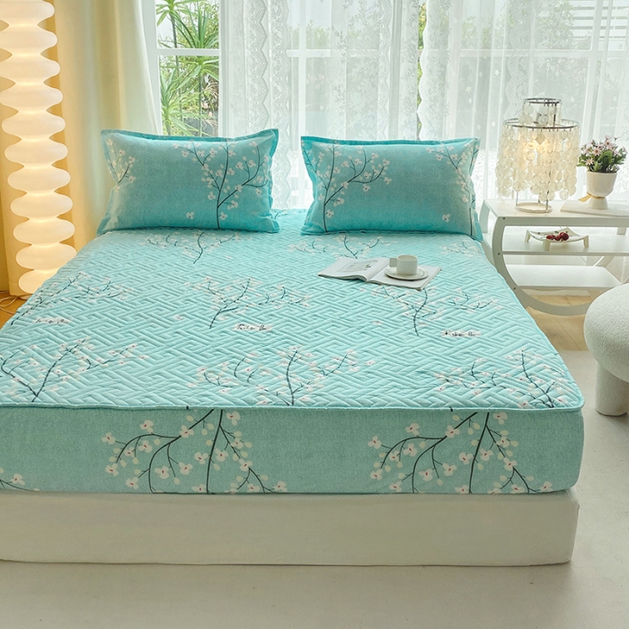 91家纺网 家纺一手货源 找家纺 米柳 2024新款亲肤夹棉印花床笠 风花雪月