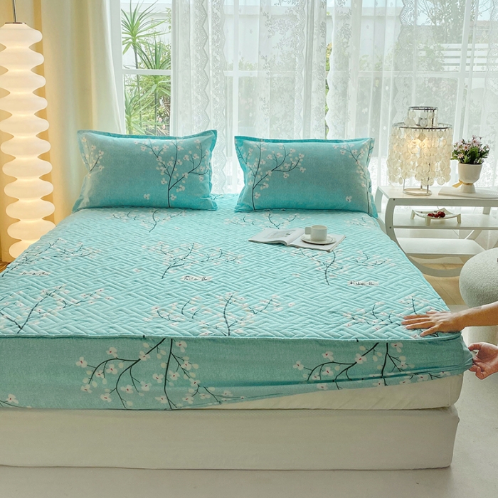 91家纺网 家纺一手货源 找家纺 米柳 2024新款亲肤夹棉印花床笠 风花雪月