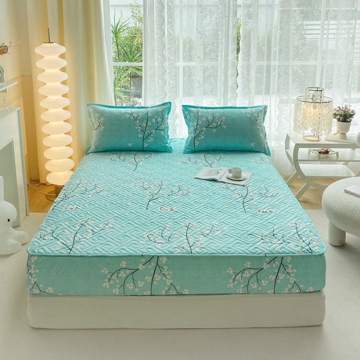 91家纺网 家纺一手货源 找家纺 米柳 2024新款亲肤夹棉印花床笠 风花雪月