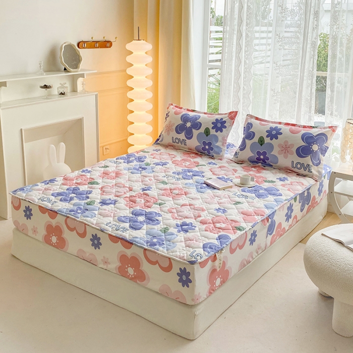 91家纺网 家纺一手货源 找家纺 米柳 2024新款亲肤夹棉印花床笠 花蕾