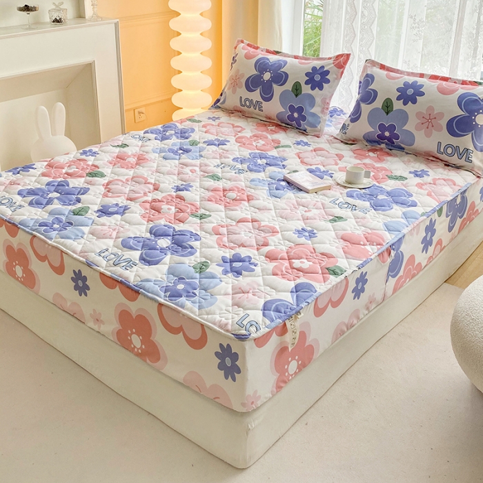 91家纺网 家纺一手货源 找家纺 米柳 2024新款亲肤夹棉印花床笠 花蕾