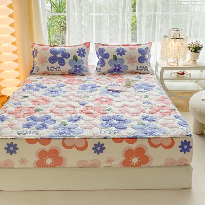 91家纺网 家纺一手货源 找家纺 米柳 2024新款亲肤夹棉印花床笠 花蕾