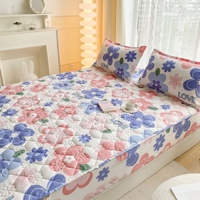 91家纺网 家纺一手货源 找家纺 米柳 2024新款亲肤夹棉印花床笠 花蕾