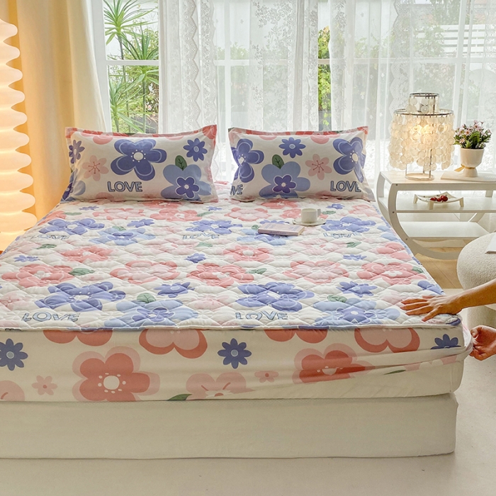 91家纺网 家纺一手货源 找家纺 米柳 2024新款亲肤夹棉印花床笠 花蕾