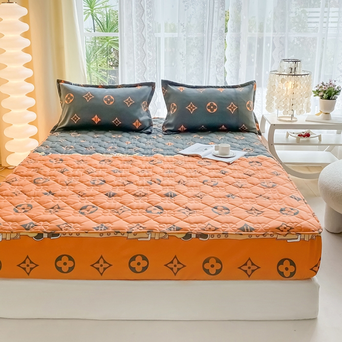 91家纺网 家纺一手货源 找家纺 米柳 2024新款亲肤夹棉印花床笠 凯瑞拉