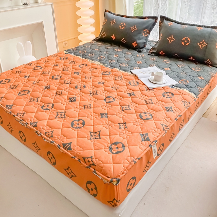 91家纺网 家纺一手货源 找家纺 米柳 2024新款亲肤夹棉印花床笠 凯瑞拉