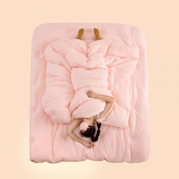 91家纺网 家纺一手货源 找家纺 天瑜家纺新款A类牛奶丝针织棉暖糯冬被春秋被被芯被子 粉色