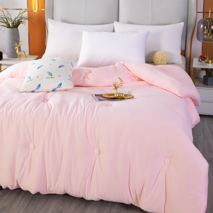 91家纺网 家纺一手货源 找家纺 天瑜家纺新款A类牛奶丝针织棉暖糯冬被春秋被被芯被子 粉色