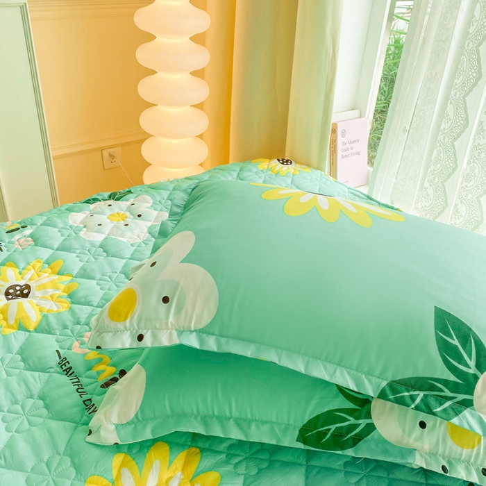 91家纺网 家纺一手货源 找家纺 米柳 2024新款亲肤夹棉印花床笠 盛夏