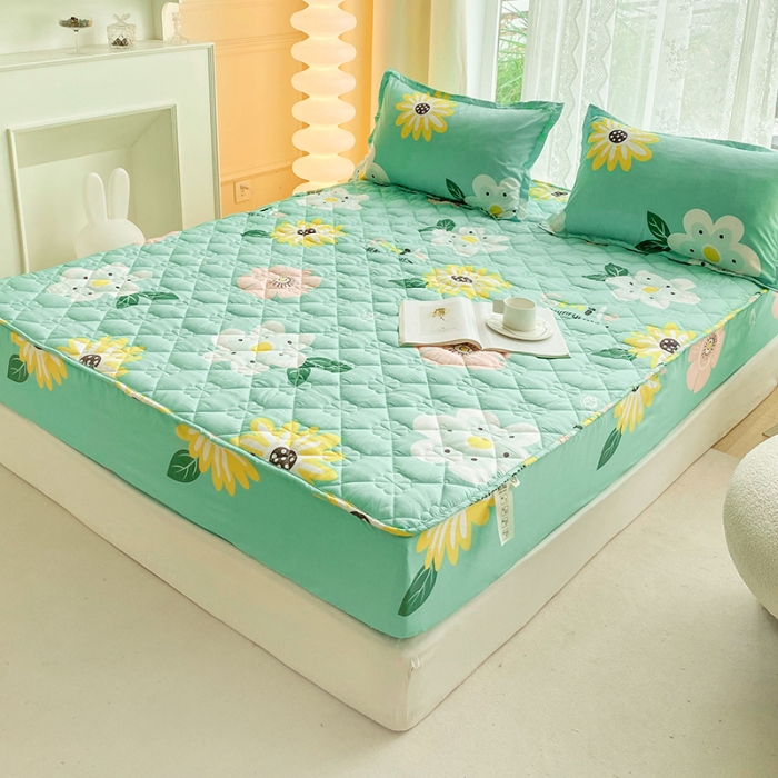 91家纺网 家纺一手货源 找家纺 米柳 2024新款亲肤夹棉印花床笠 盛夏