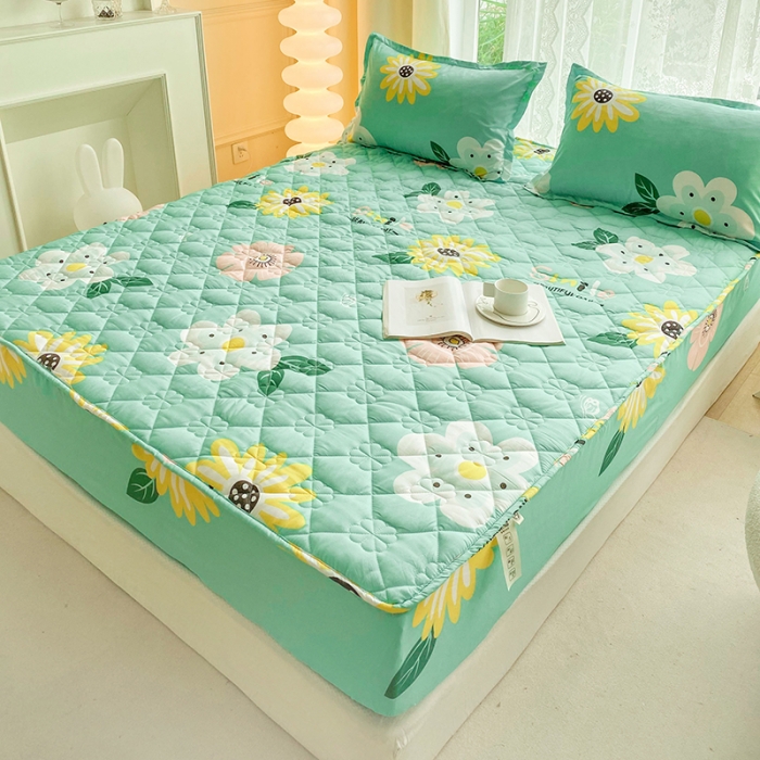 91家纺网 家纺一手货源 找家纺 米柳 2024新款亲肤夹棉印花床笠 盛夏