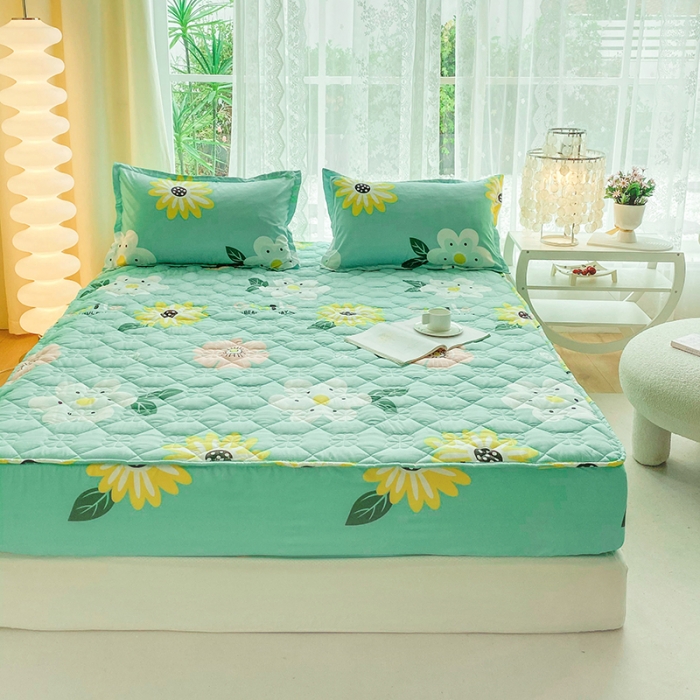 91家纺网 家纺一手货源 找家纺 米柳 2024新款亲肤夹棉印花床笠 盛夏