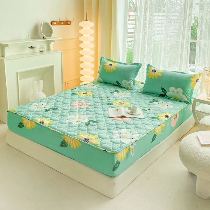 91家纺网 家纺一手货源 找家纺 米柳 2024新款亲肤夹棉印花床笠 盛夏