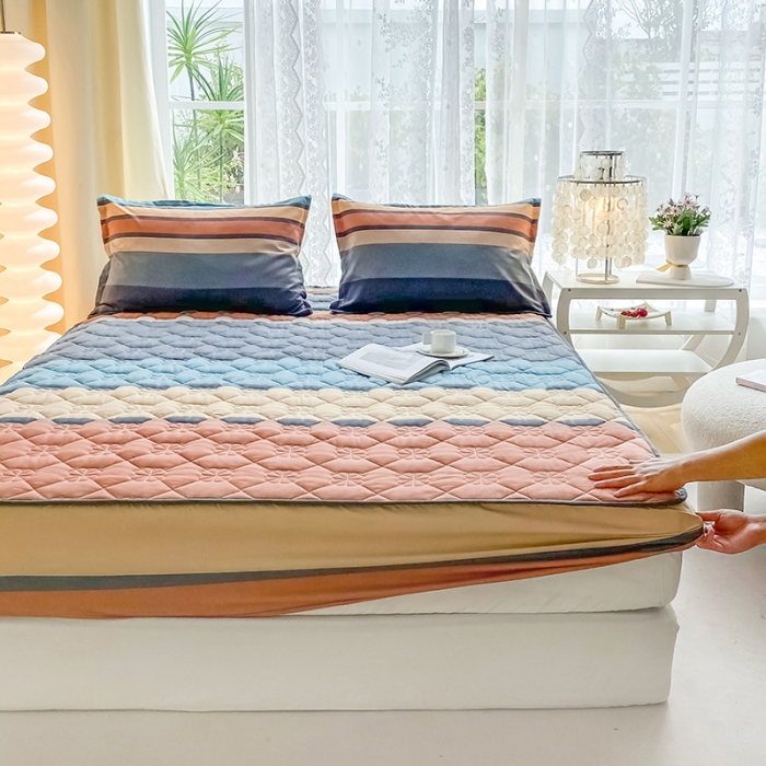 91家纺网 家纺一手货源 找家纺 米柳 2024新款亲肤夹棉印花床笠 斯诺克