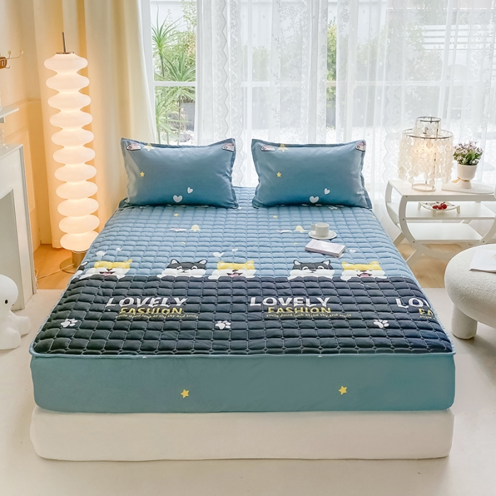 91家纺网 家纺一手货源 找家纺 米柳 2024新款亲肤夹棉印花床笠 汪汪队