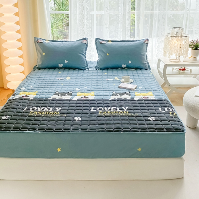 91家纺网 家纺一手货源 找家纺 米柳 2024新款亲肤夹棉印花床笠 汪汪队