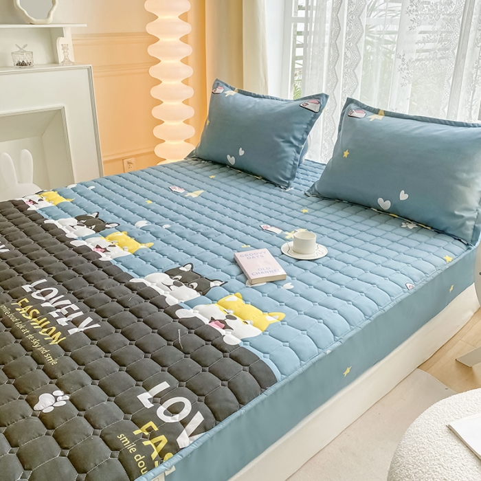 91家纺网 家纺一手货源 找家纺 米柳 2024新款亲肤夹棉印花床笠 汪汪队