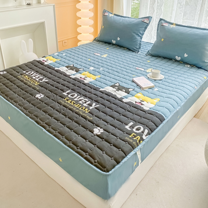 91家纺网 家纺一手货源 找家纺 米柳 2024新款亲肤夹棉印花床笠 汪汪队