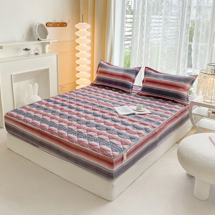 91家纺网 家纺一手货源 找家纺 米柳 2024新款亲肤夹棉印花床笠 维也纳