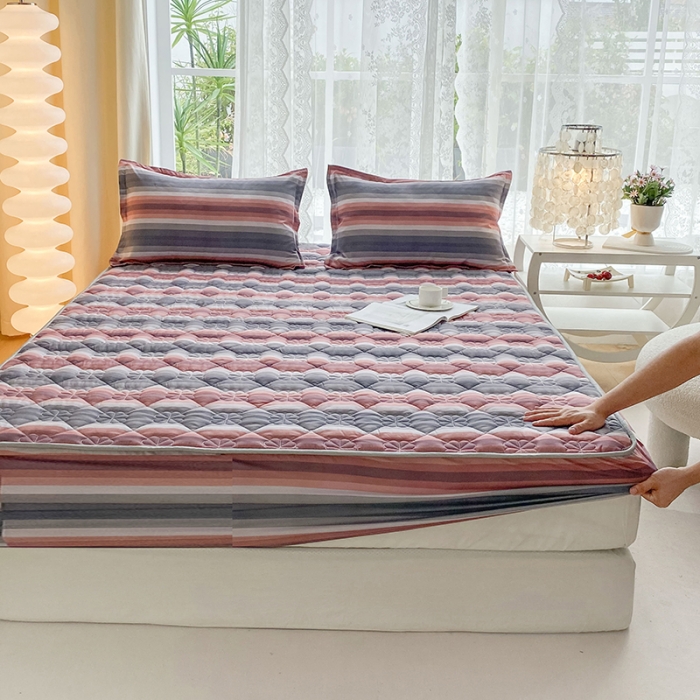 91家纺网 家纺一手货源 找家纺 米柳 2024新款亲肤夹棉印花床笠 维也纳