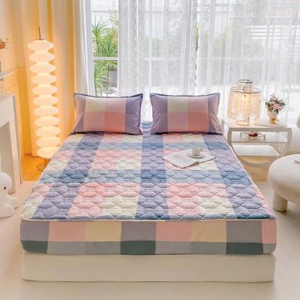 米柳 2024新款亲肤夹棉印花床笠 嫣红品格