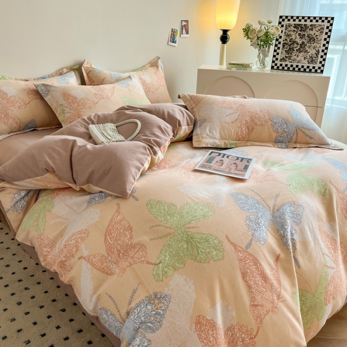 91家纺网 家纺一手货源 找家纺 慕尚 2025新款全棉磨毛印花单品被套 彩蝶纷