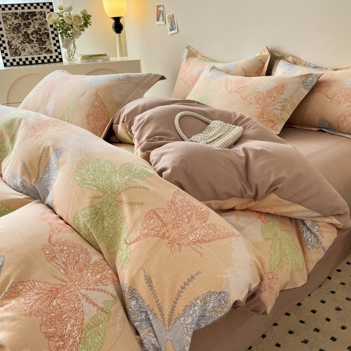 91家纺网 家纺一手货源 找家纺 慕尚 2025新款全棉磨毛印花单品被套 彩蝶纷