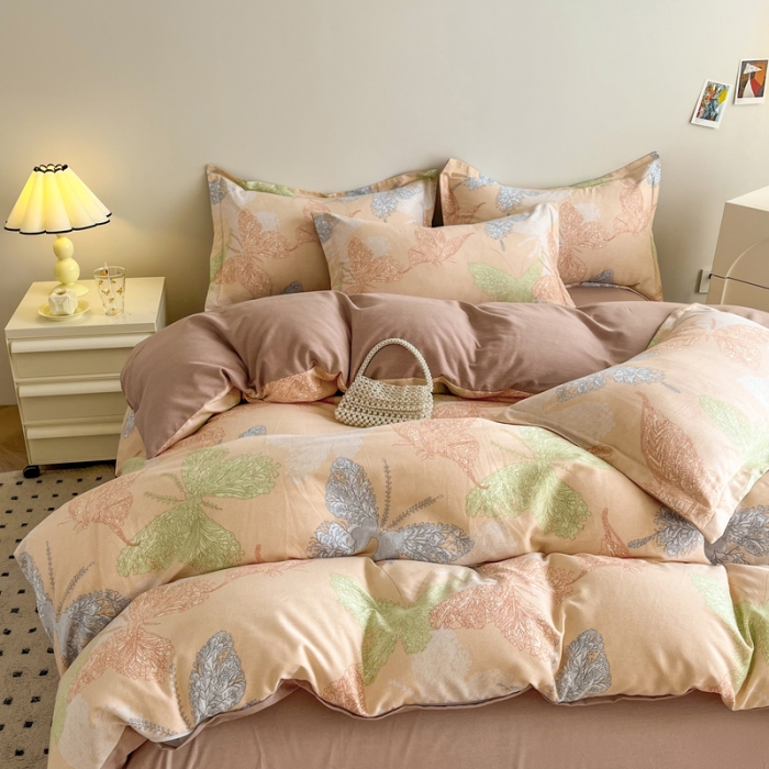 91家纺网 家纺一手货源 找家纺 慕尚 2025新款全棉磨毛印花单品被套 彩蝶纷