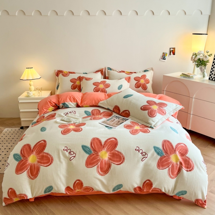 91家纺网 家纺一手货源 找家纺 慕尚 2025新款全棉磨毛印花单品被套 香朵儿红